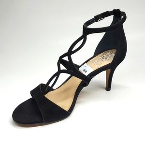 Vince Camuto Payto Black Leather Ankle Strap Heels NWT 6